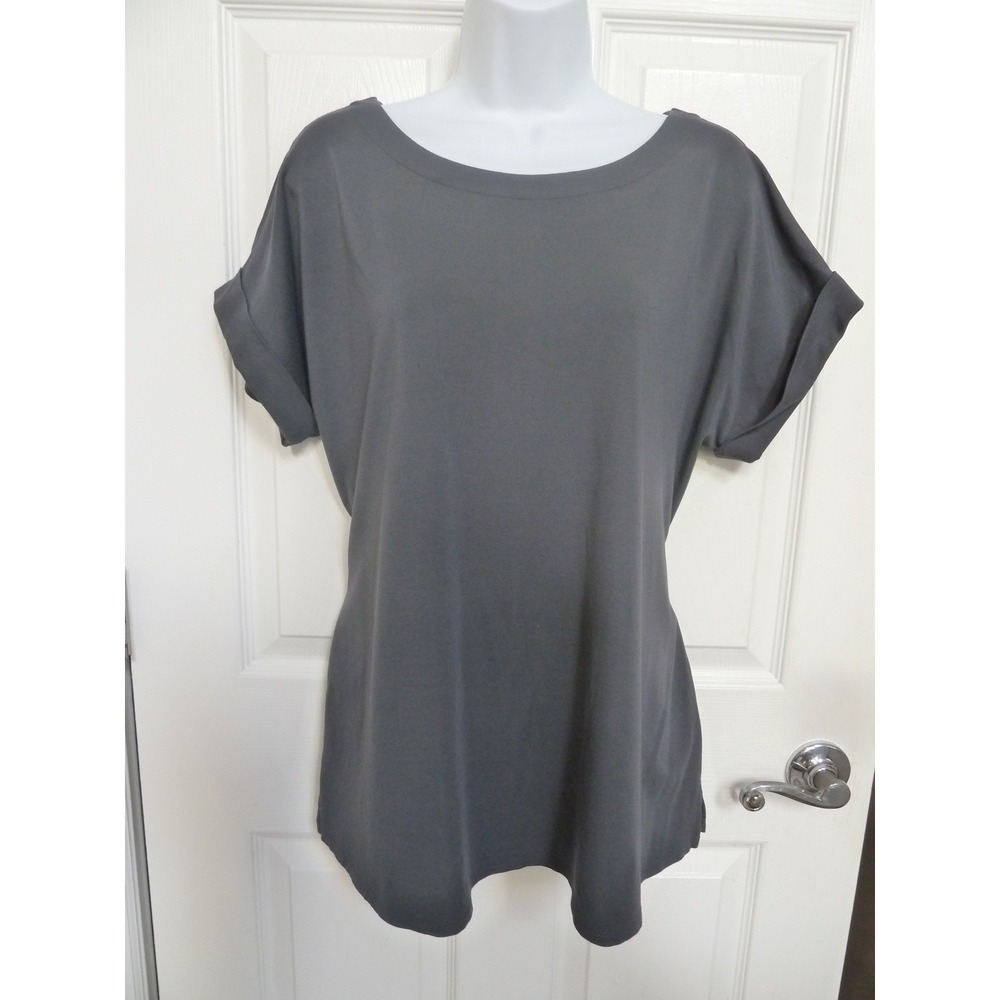 NEW J. JILL Sz L, 14/16 Cuffed Boxy Tunic Top Tie Back Gray Rayon/Nylon